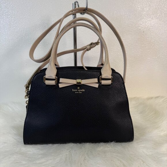 Kate Spade Sawyer Henderson Street Black Satchel Pumise Leather CrossbodyBag Bow - Picture 1 of 16